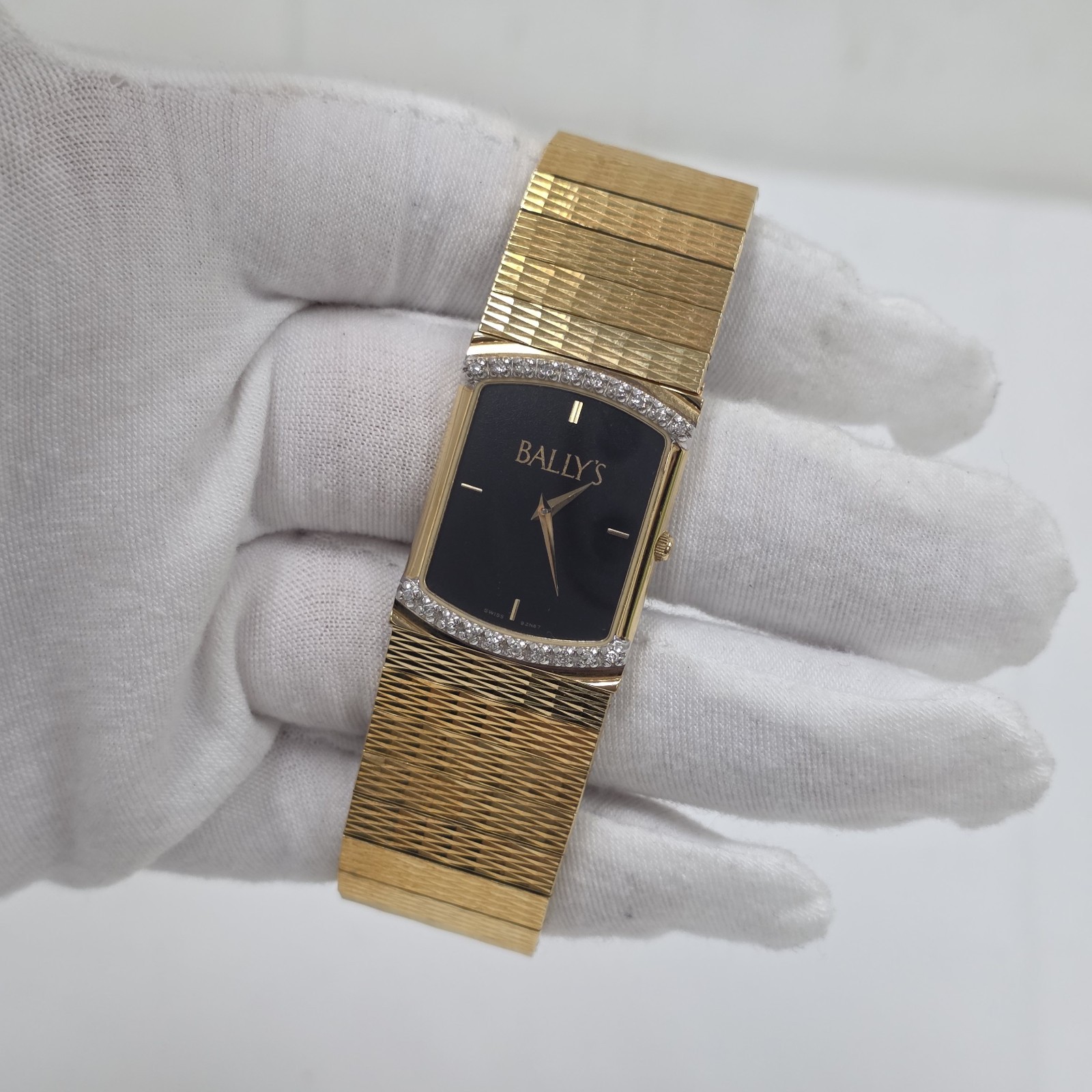 Vintage Bulova Tank Mens Watch Bally’s Advertising Diamond Gold Plated Italy