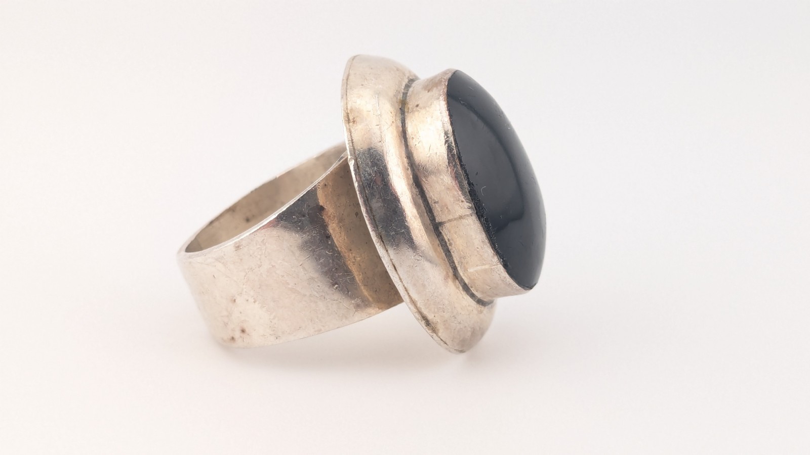Vintage Taxco Mexico Sterling Silver Ring Black Onyx Size 7.5-7.75