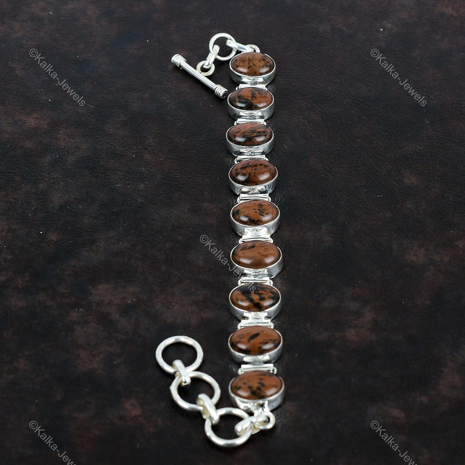 Natural Mahogany Obsidian Gemstone Chain Red Adjustable Bracelet 925 Silver