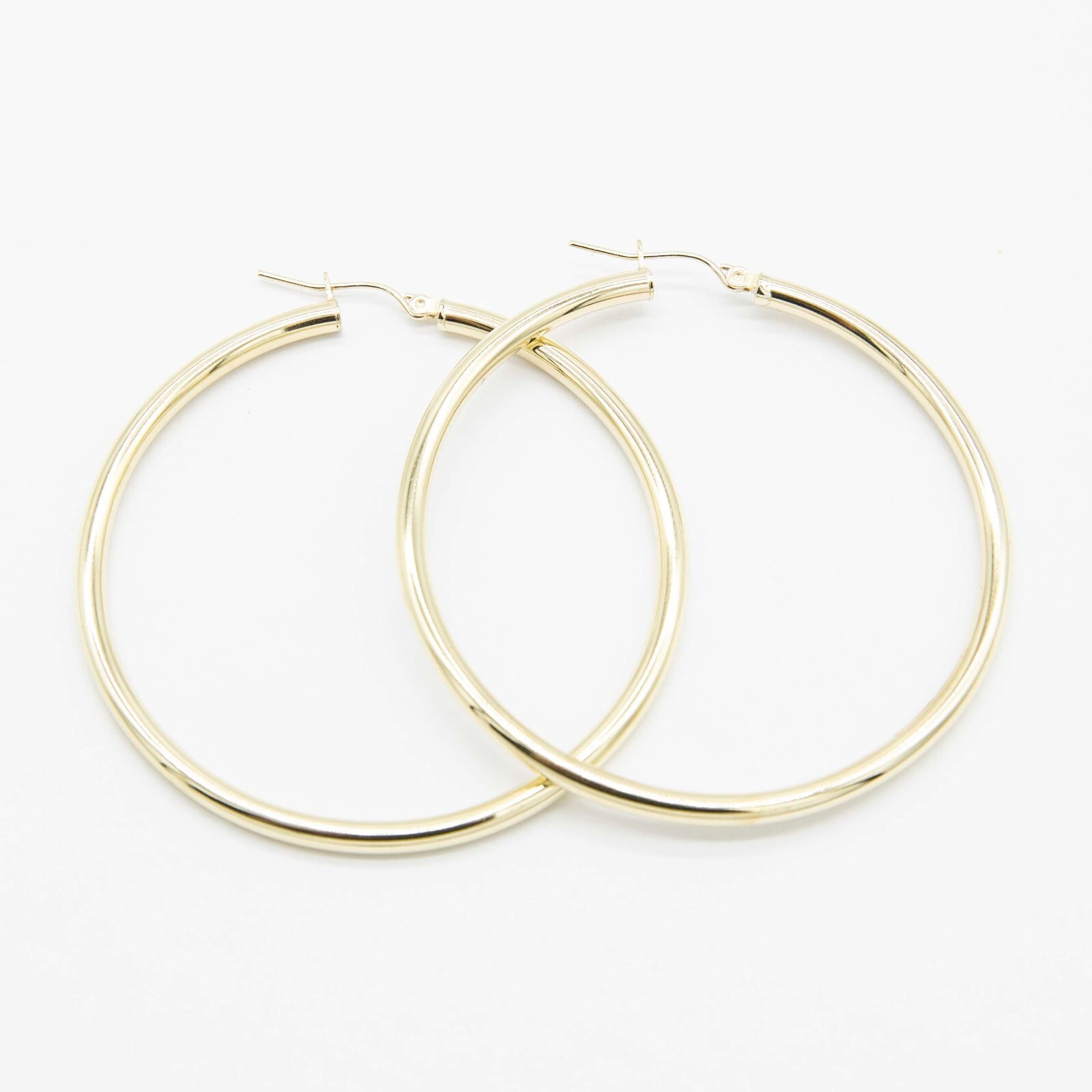 3mm X 55mm 2 1/8″ Shiny Plain Hoop Earrings Real 10K Yellow Gold