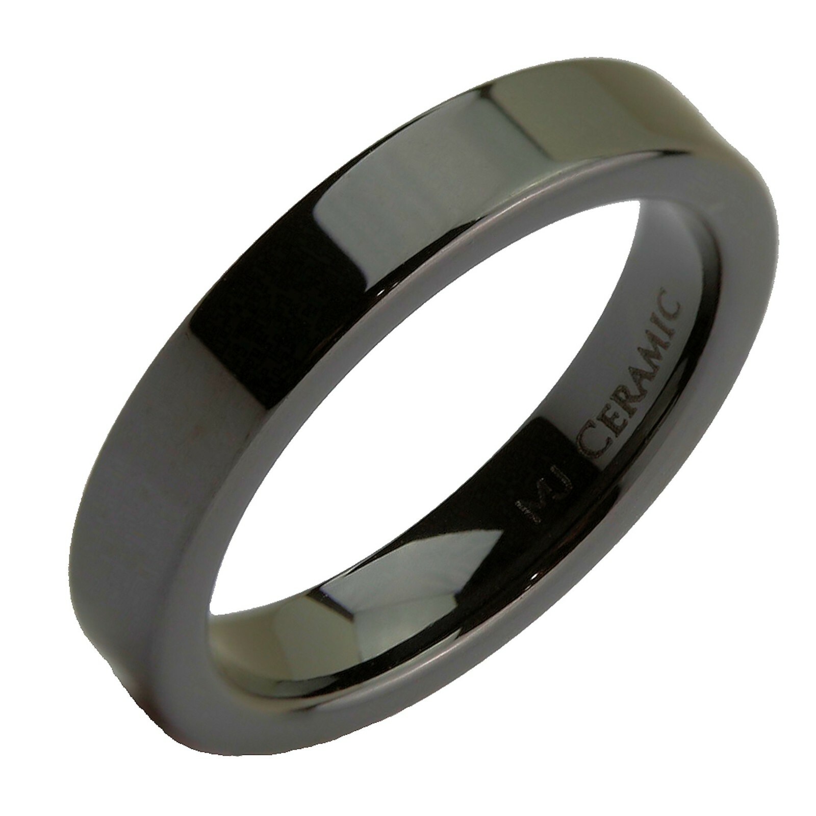 White or Black Ceramic 4, 6, 8 or 10mm Wedding Band Flat Pipe Cut Polished Ring