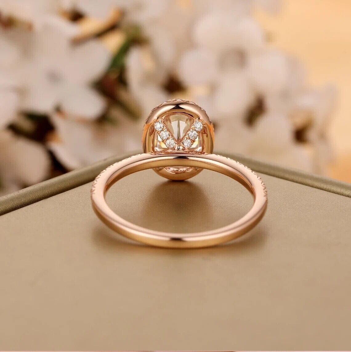 2 Ct Oval Simulated Diamond Women’s Halo Engagement Ring 14K Rose Gold Plated