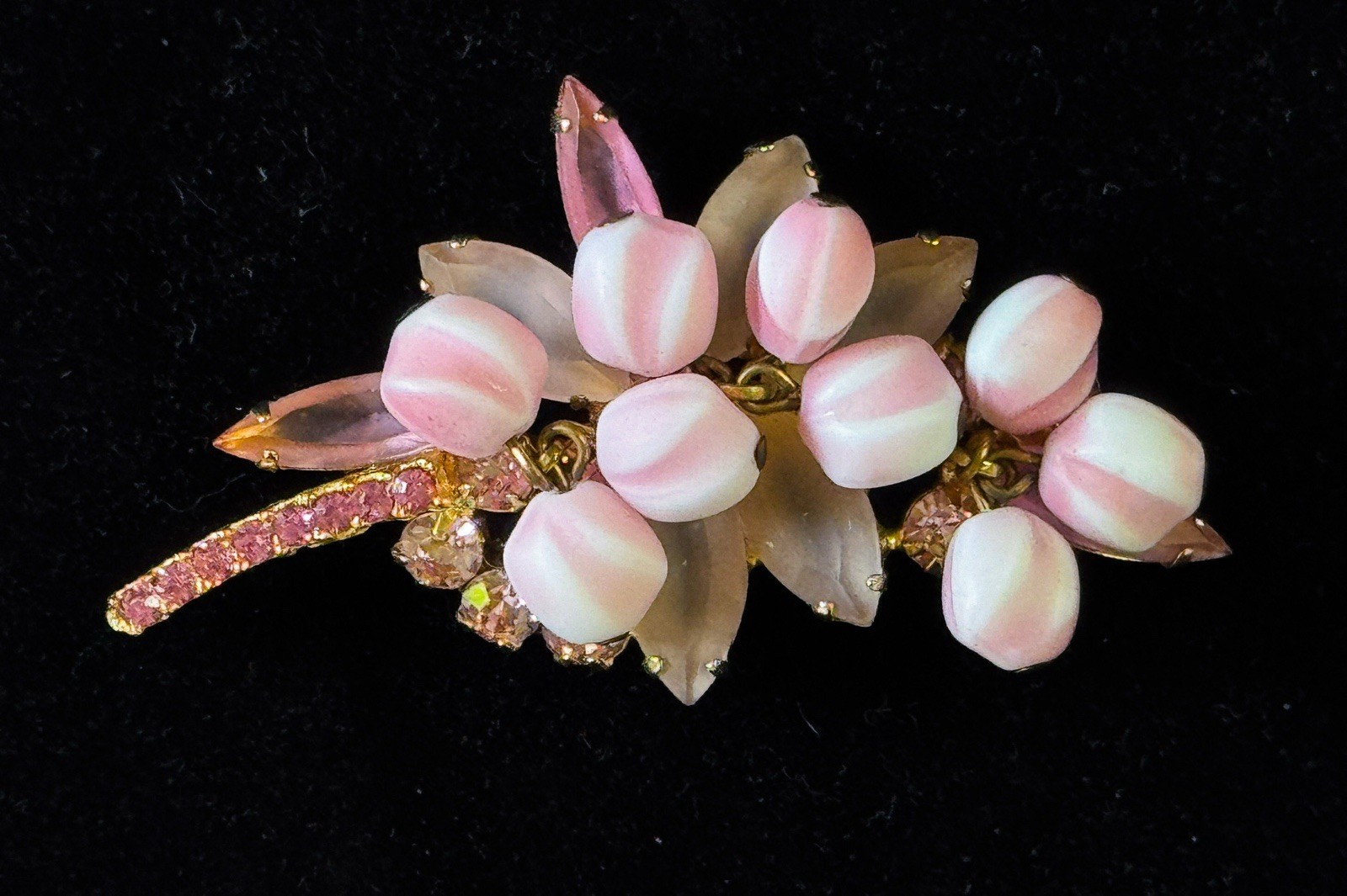 Verified Juliana D&E Cha Cha Brooch Pink Stripe Glass Rhinestone Floral READ
