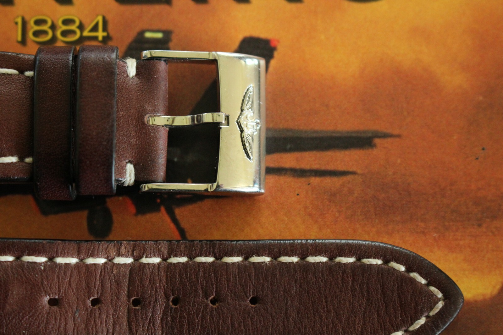 BREITLING 443X 24-20 BROWN DELUXE CALF TONGUE BUCKLE WATCH BAND WATCHBAND STRAP