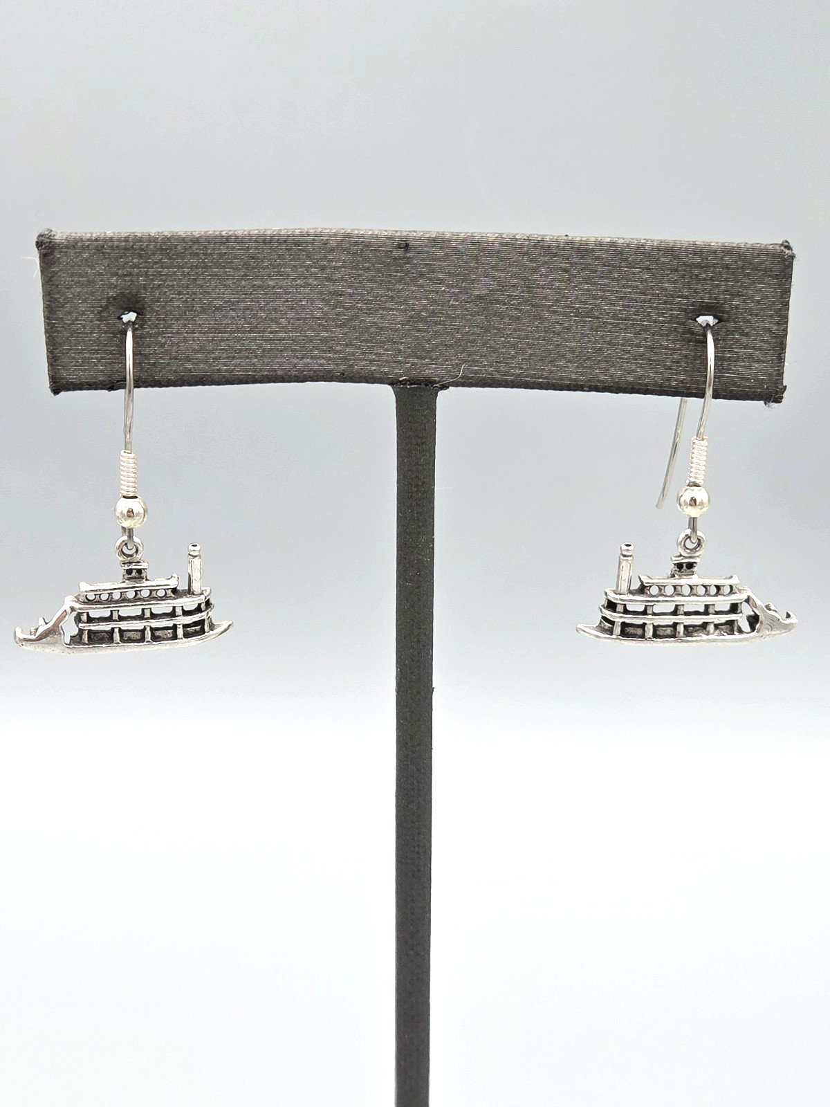 Wheeler Manufacturing WM CO Sterling Silver Riverboat Dangle Hook Earrings