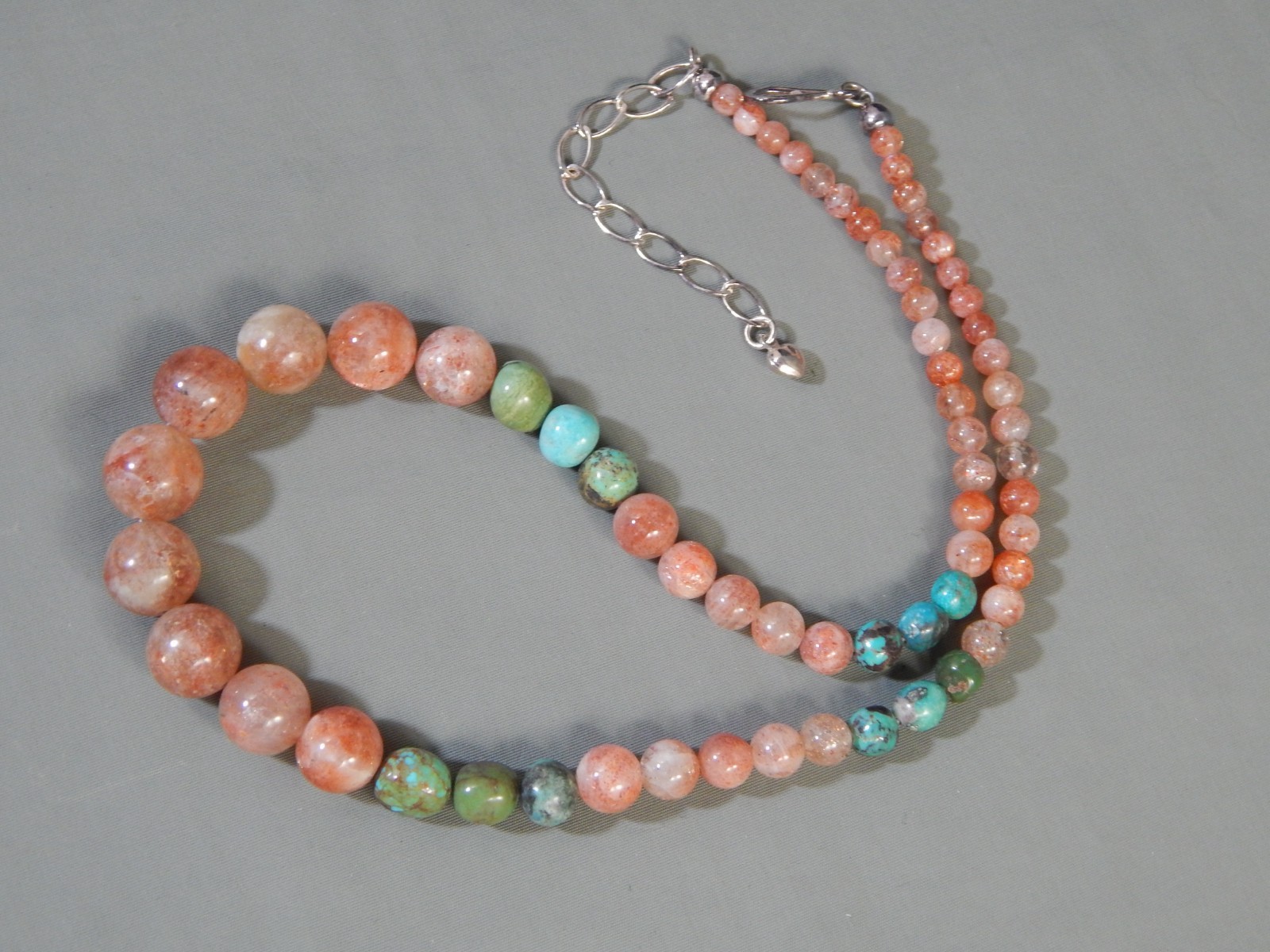DTR Mine Finds By Jay King Graduated Sunstone & Turquoise Bead Necklace 18-20″