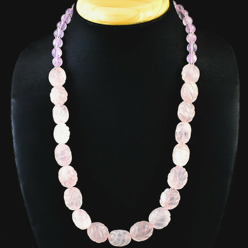 465.00 Cts Earth Mined Single Strand Pink Rose Quartz Beads Necklace NK 19E141