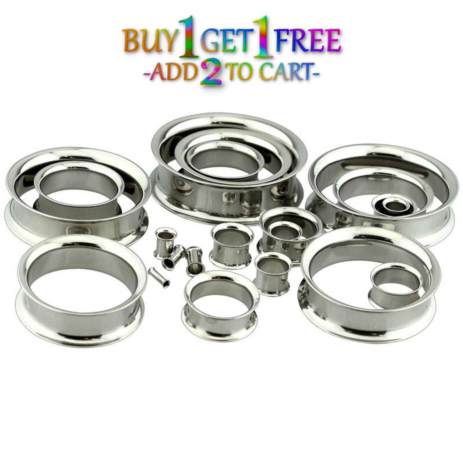 Pair 8g-50mm STAINLESS STEEL DOUBLE FLARE TUNNELS Gauges Solid Body Plugs 3054
