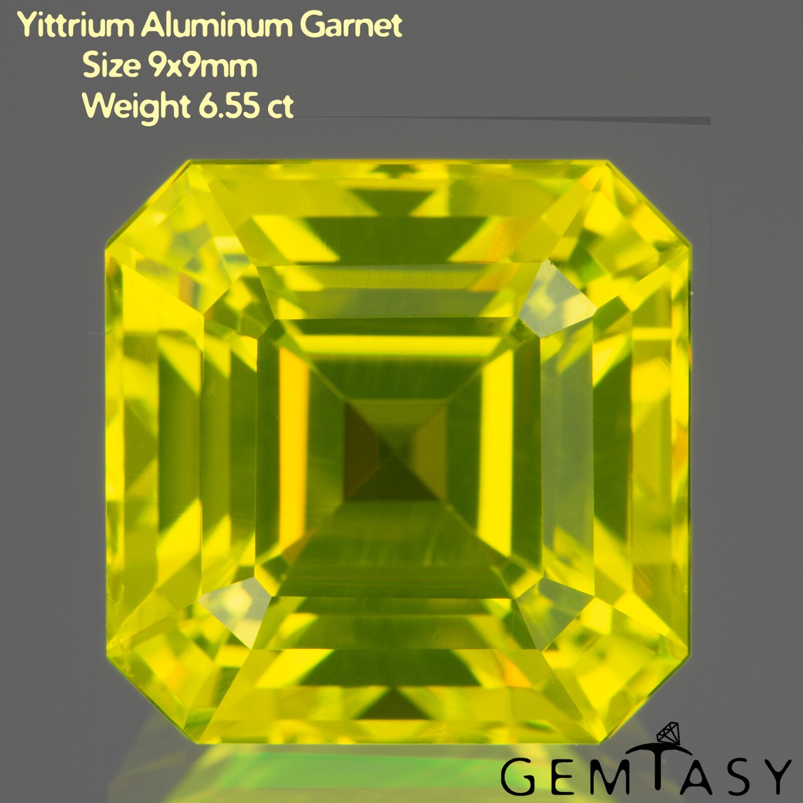 Cut stone – YAG Neon Czochralski (Pulled) lab grown, facet Octagon 9x9mm 6.55ct