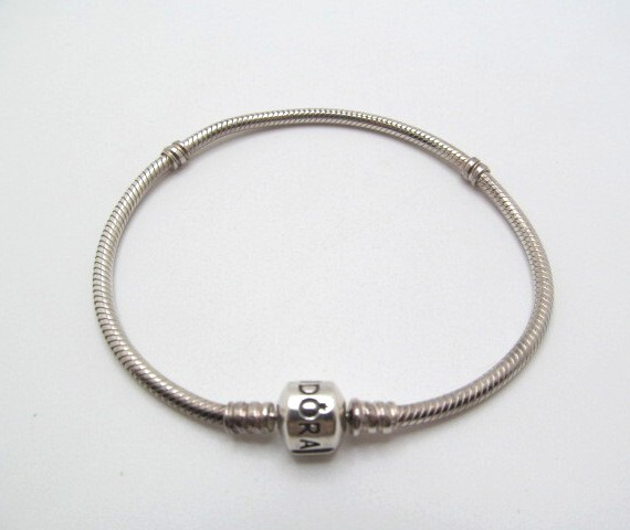 Pandora Ale 925 Sterling Silver Logo Snake Chain Charm Bracelet 8.25 In