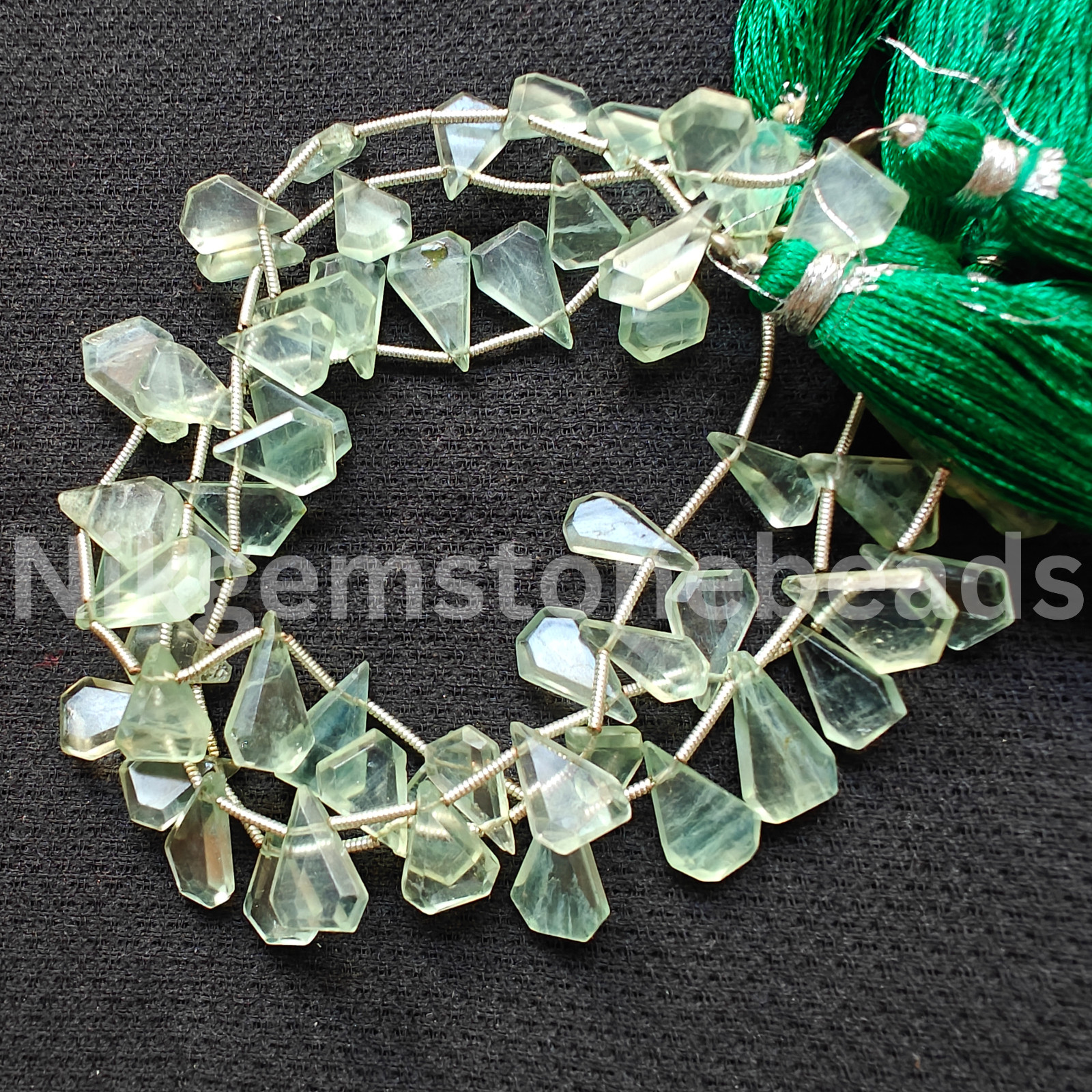 Natural Green Fluorite Beads, Briolette Faceted Cut Triangle Gems, 10.50-13.0 MM