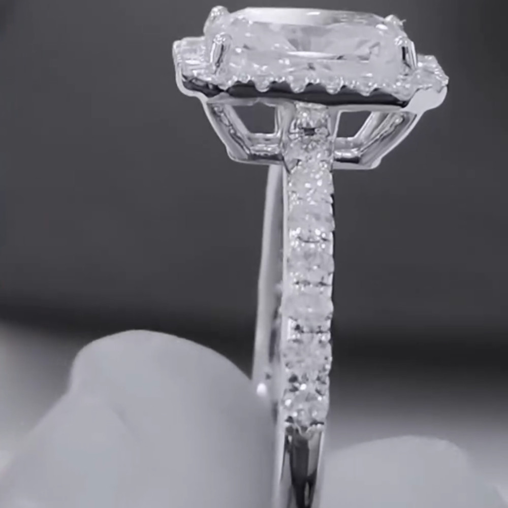 1.90 TCW Radiant Cut Moissanite Halo Engagement Ring in 14K White Gold Plated