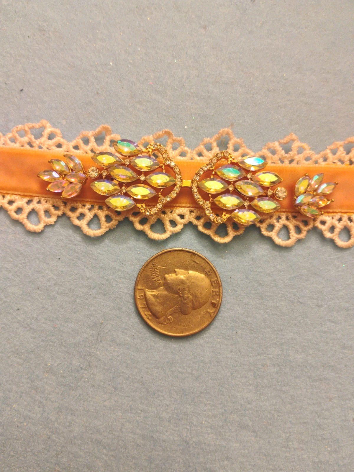 Pink Velvet Rhinestone Choker with White Trim
