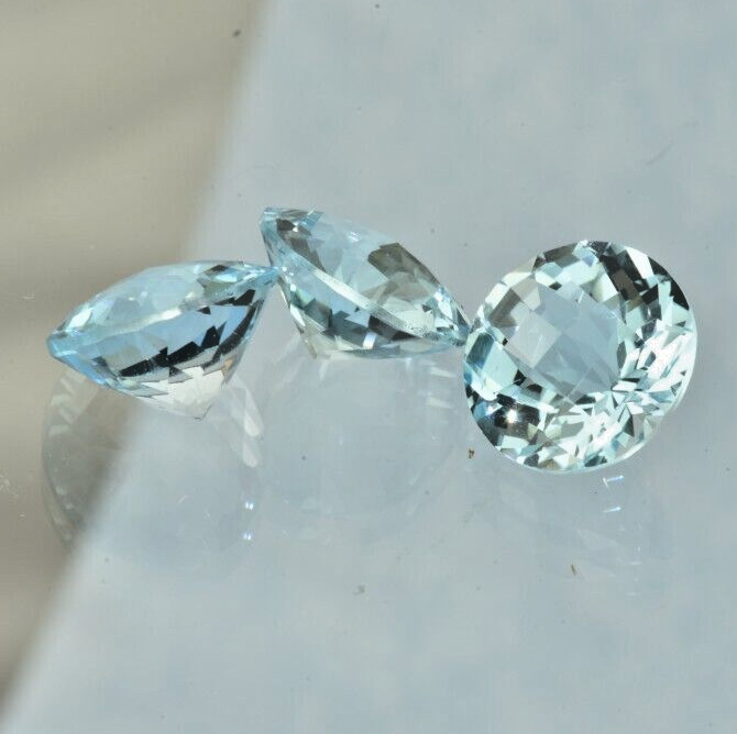 3 pieces Natural Blue Topaz Round Checkerboard Cut 15.56 ct. total 11 mm