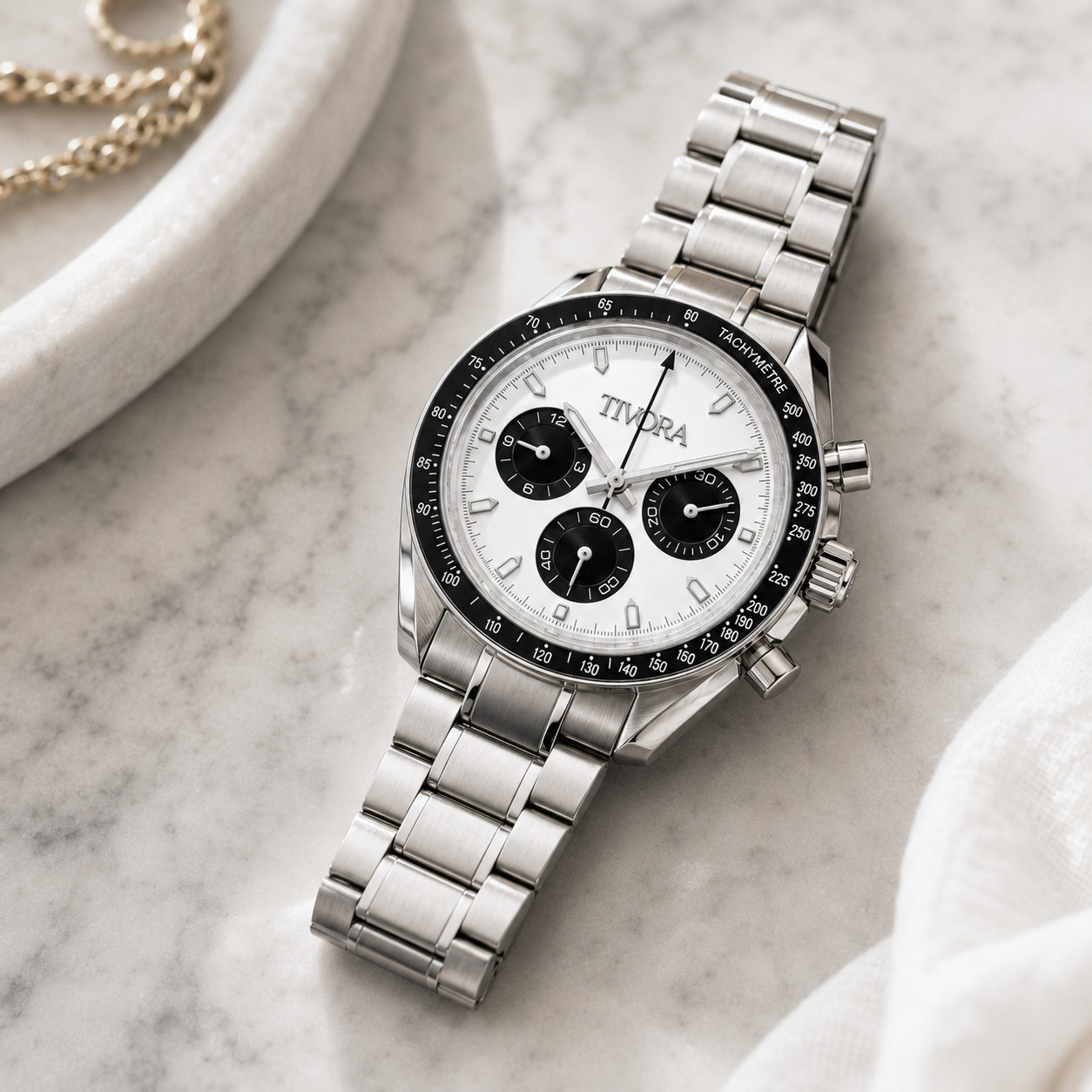 TÍVORÁ Veyron Argent Steel Frost Dial – Custom Branded Automatic Chronograph Wat