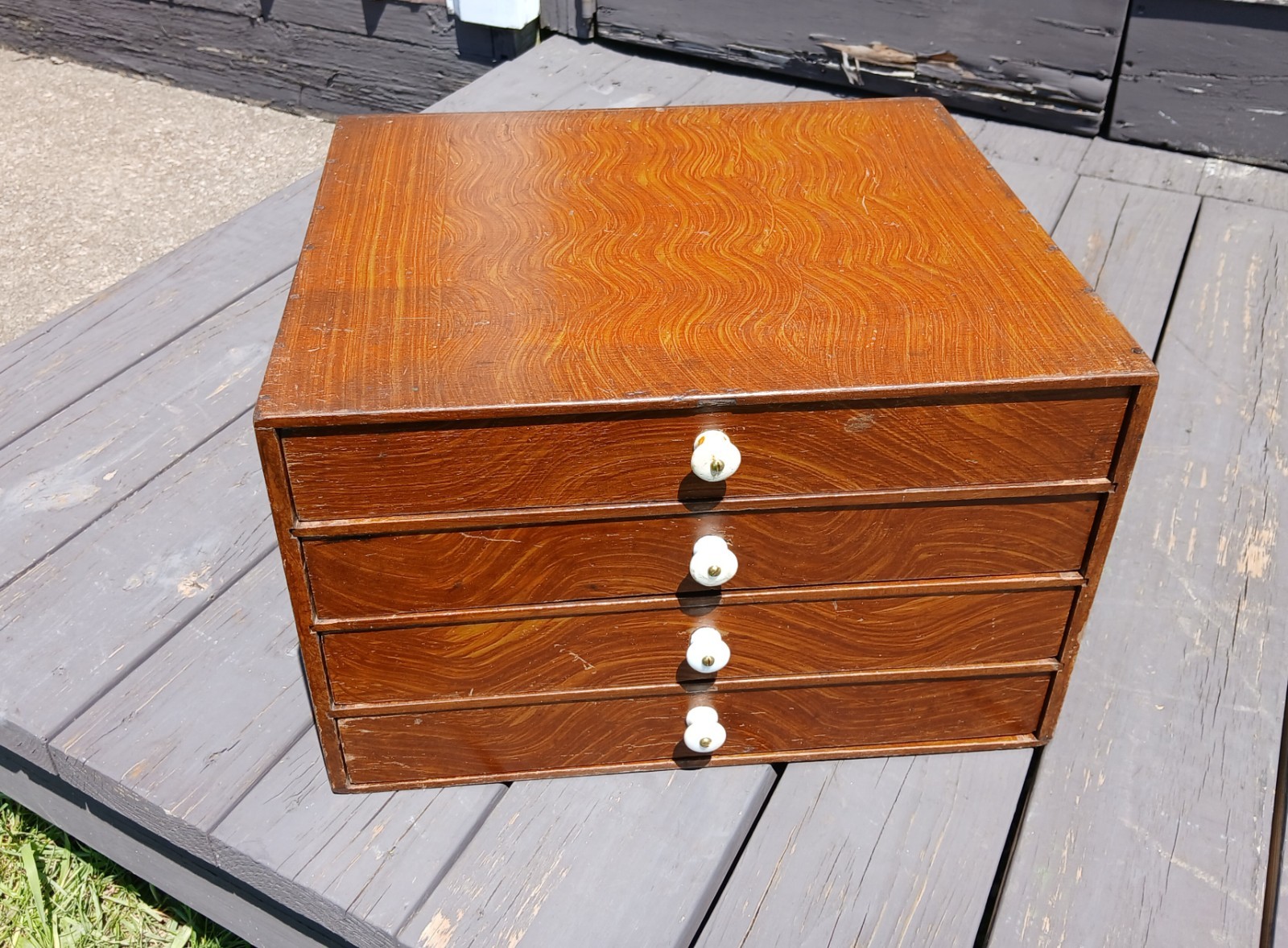 Antique Counter Top Watch Repair Cabinet Grain Painted 4 Drawers 1860s