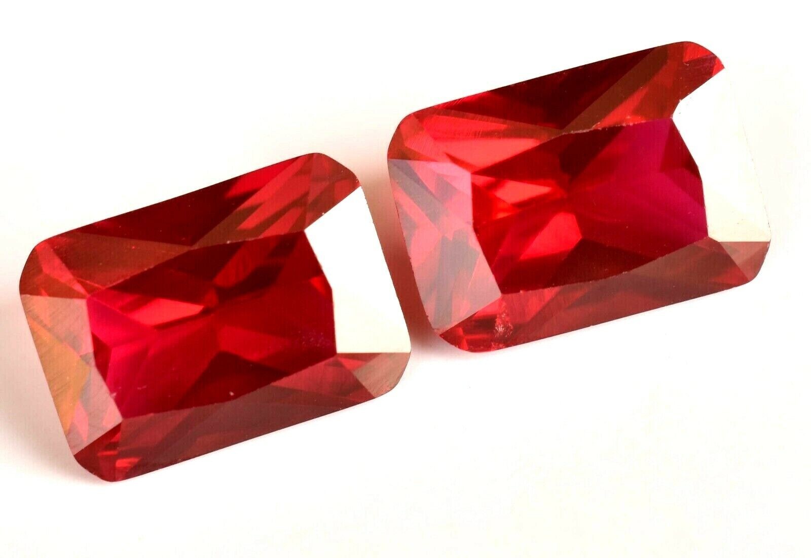 Pair Natural Red Ruby Certified Treated 14 x 9 mm Emerald Cut Loose Gemstone