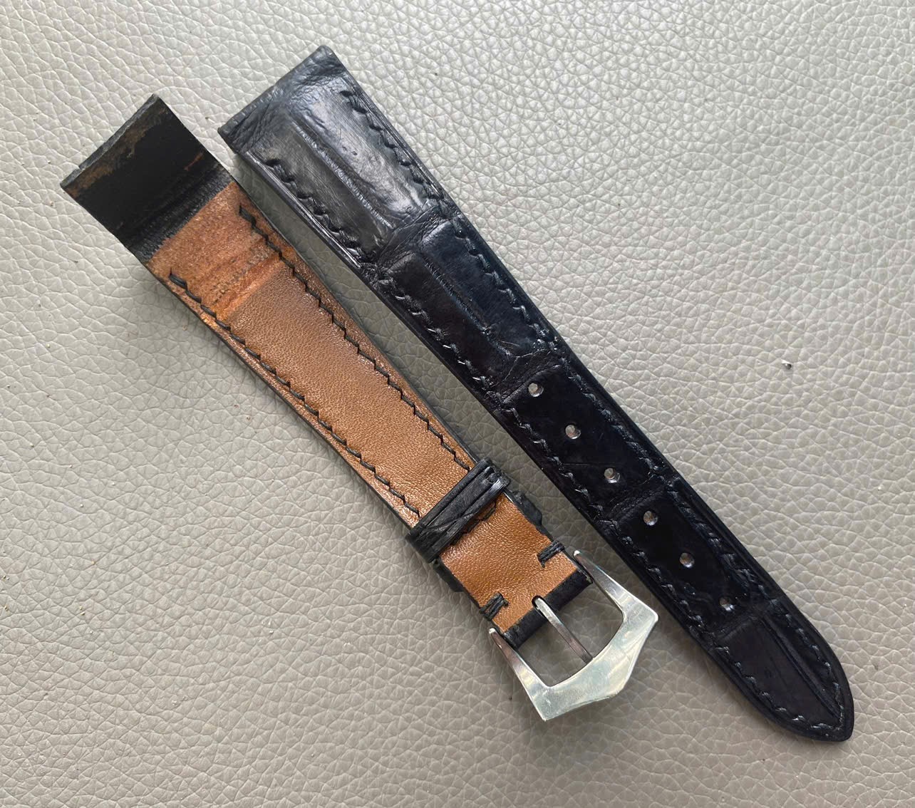 Custom Open Ended black Genuine Leather Watch Strap size12 13 14 15 16 17 18..26