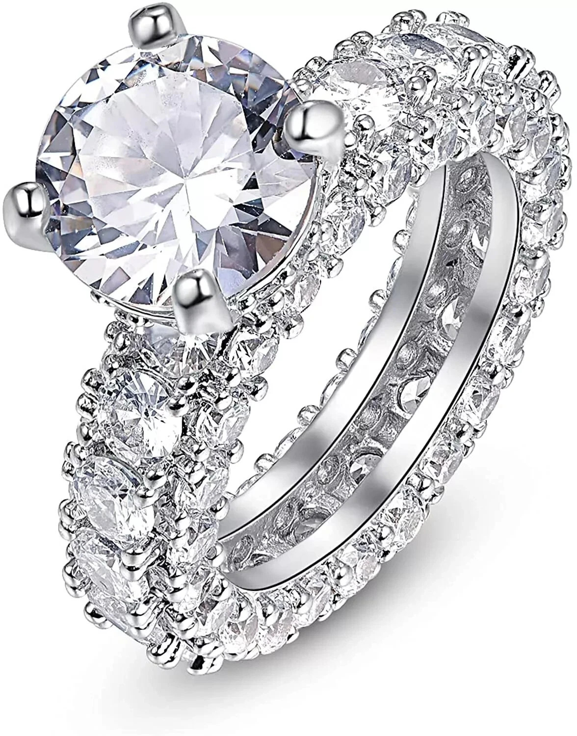 3ct Cushion Cut Halo Wedding Rings 14K Gold Plated AAA Cubic Zirconia Size 7