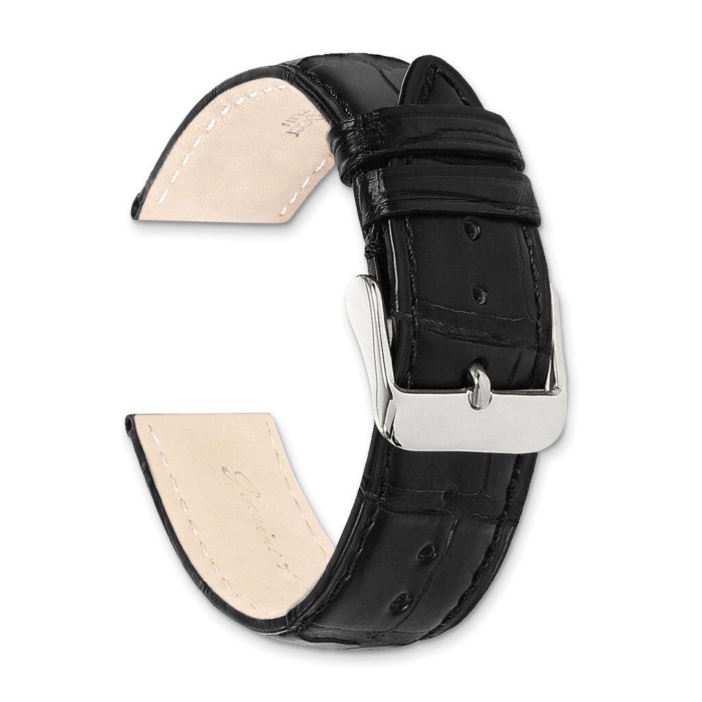 DeBeer 16mm Genuine Alligator Matte Black Silver-tone Buckle Watch Band