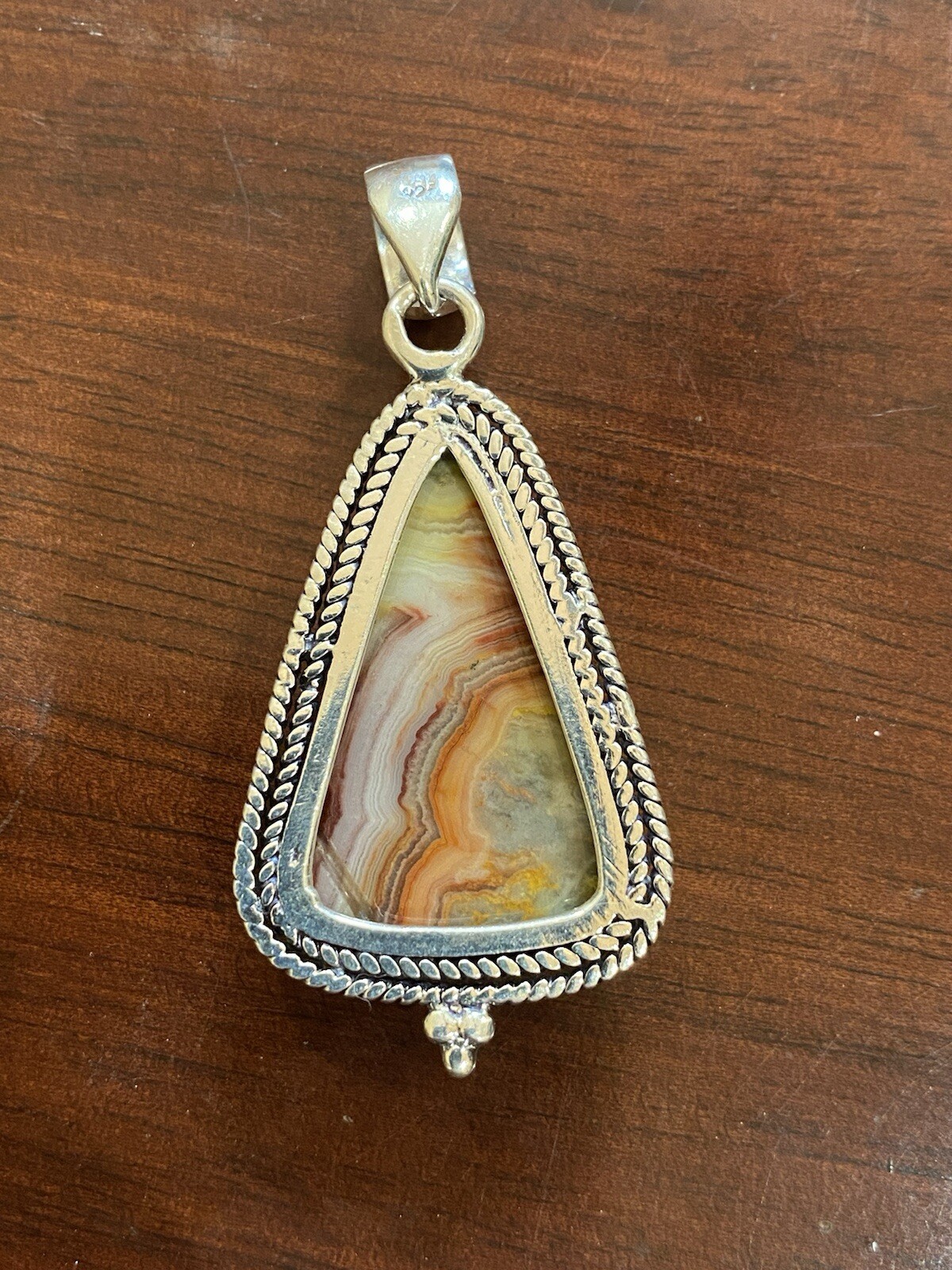 Brown Lace Agate Gemstone Pendant 925 Sterling Silver Handmade 8.8 Grams. 91