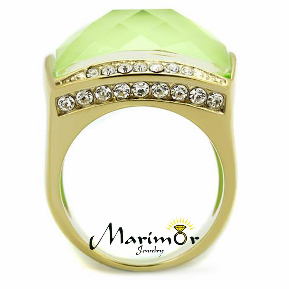 Gold Ion Plated Stainless Steel 20mm Apple Green Synthetic Stone Cocktail Ring