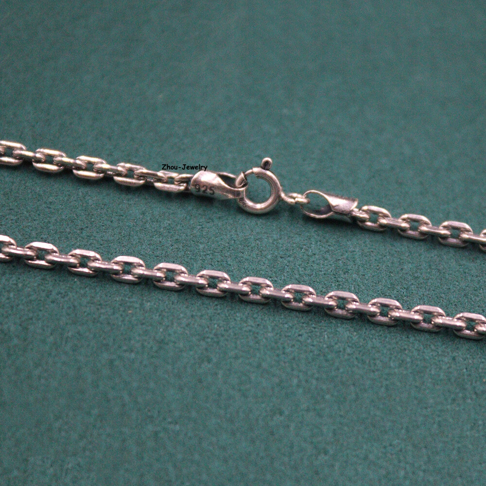 Pure S925 Sterling Silver Chain 3mm Cuboid Cable Link Necklace 11-12g 19.6inch