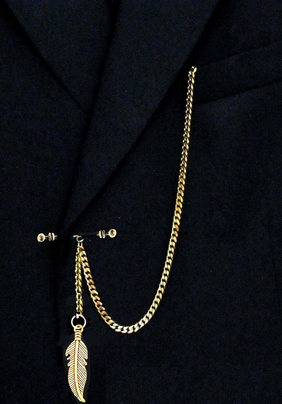 Gold Plated 12″ Inches Long Solid Pocket Watch Chain With Ornate LEAF Fob