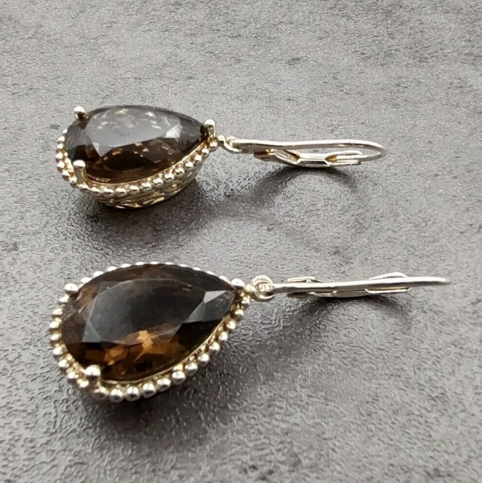 Michelle Albala Sterling Silver Smoky Quartz & Diamond Rev Pendant & Earrings