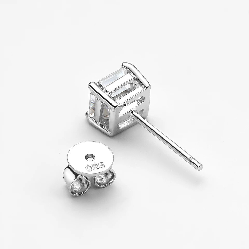 Moissanite Stud Earrings Square Asscher Cut 925 Sterling Silver 1ct 2ct GRA