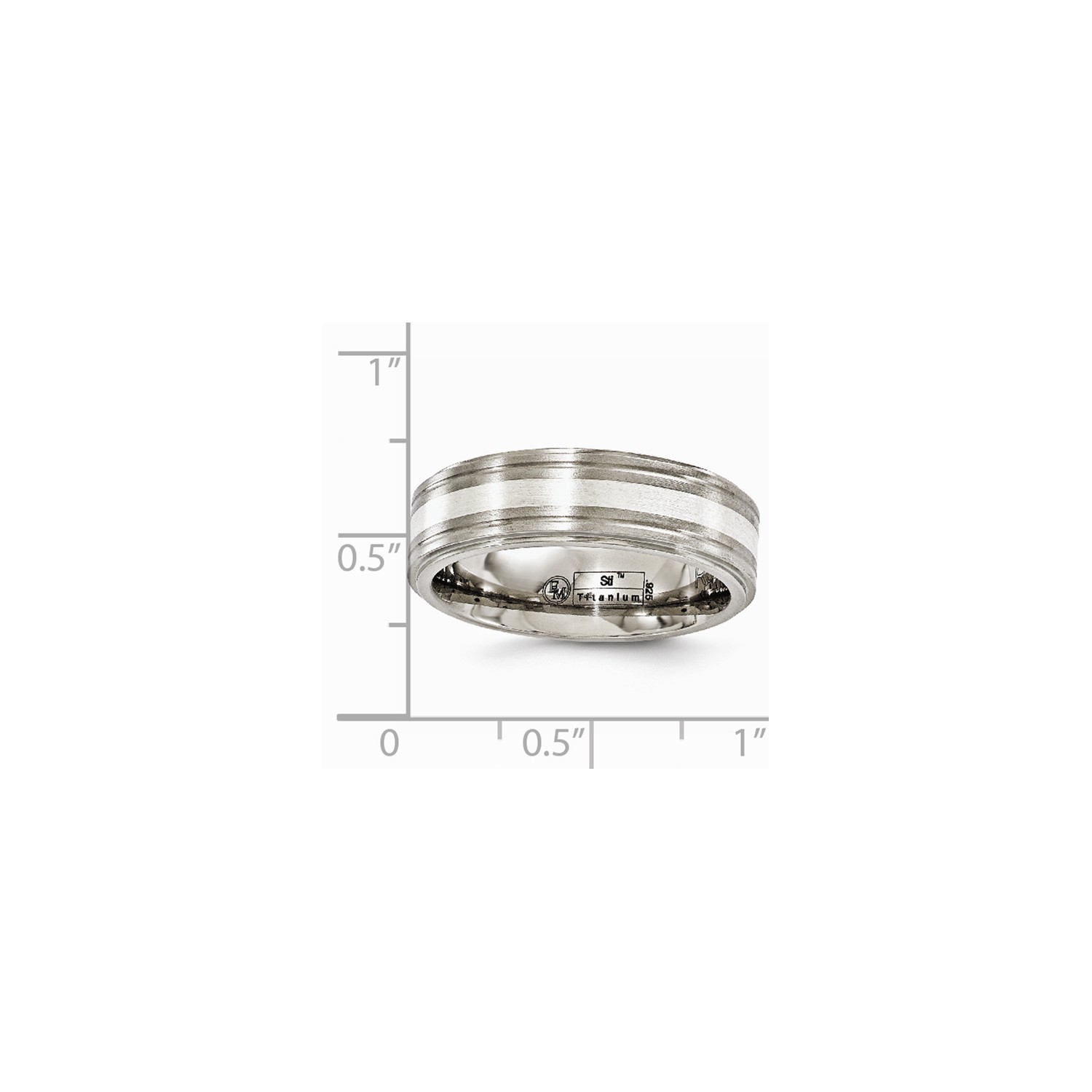 Edward Mirell Titanium Silver Inlay 7mm Grooved & Edge Wedding Band Size 7 to 13