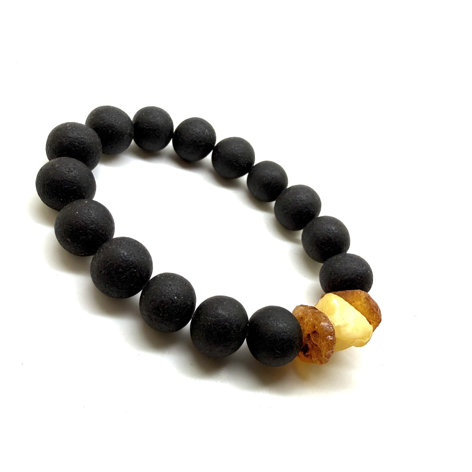 Natural Baltic Amber Healing Bracelet black 12mm Beaded Gift for Her 16.9g
