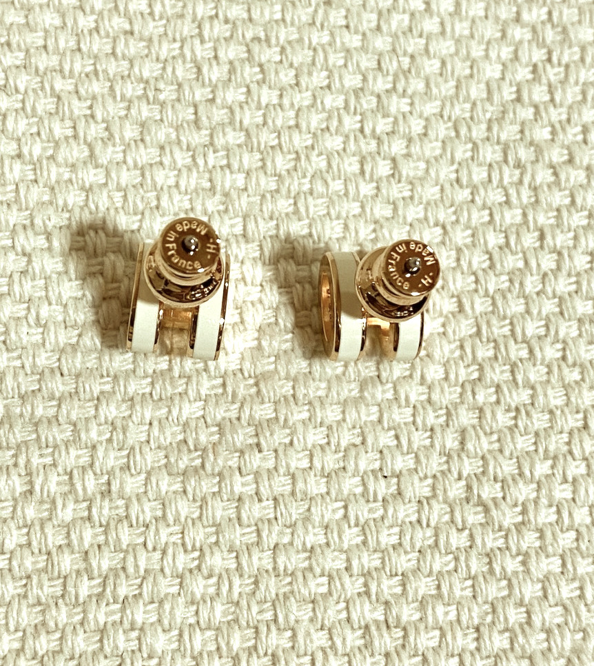 Hermes Mini Pop H White Lacquered Yellow Gold Earrings