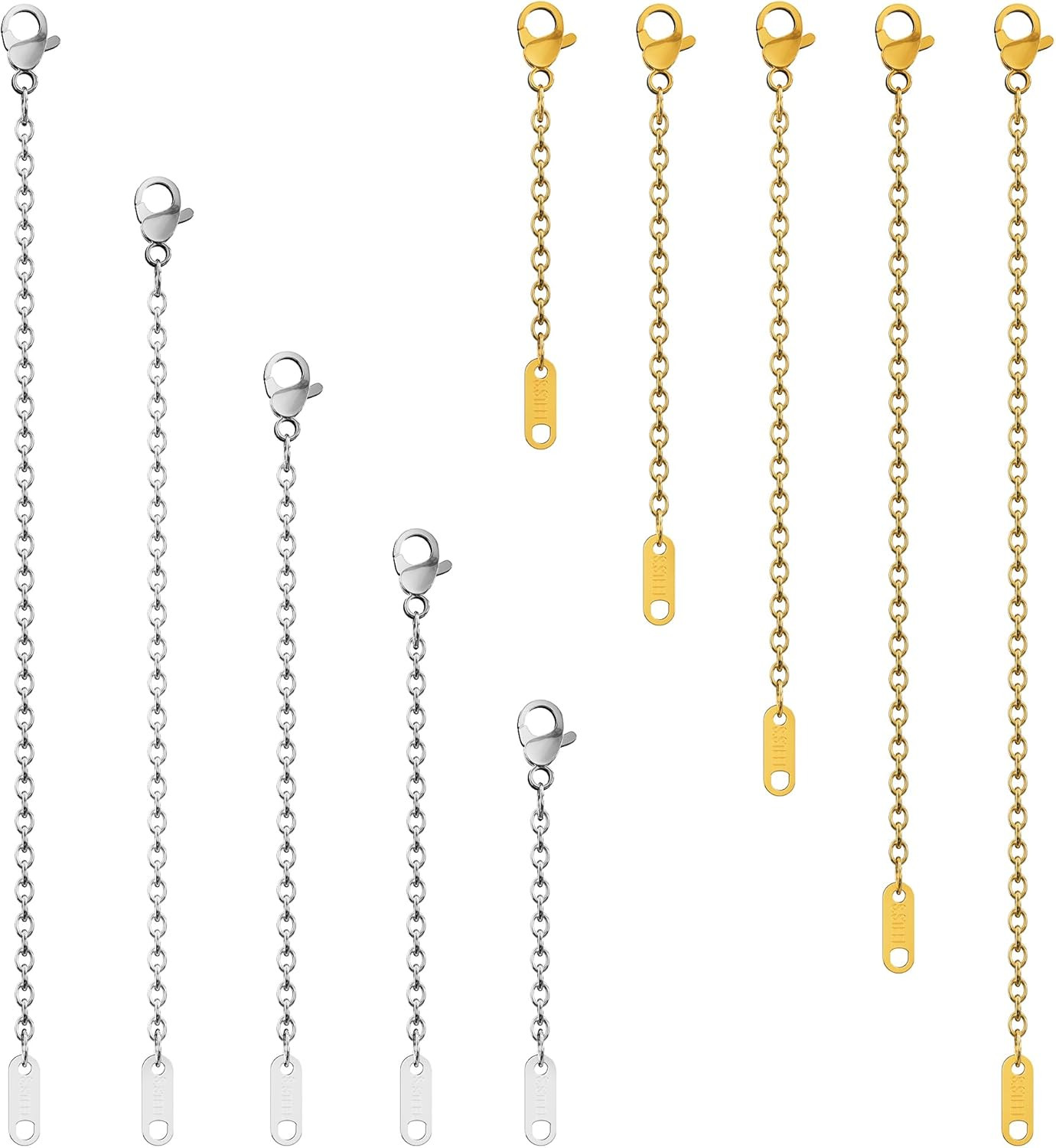 Necklace Extender, 10Pcs Stainless Steel Gold Silver Chain Extenders for Necklac
