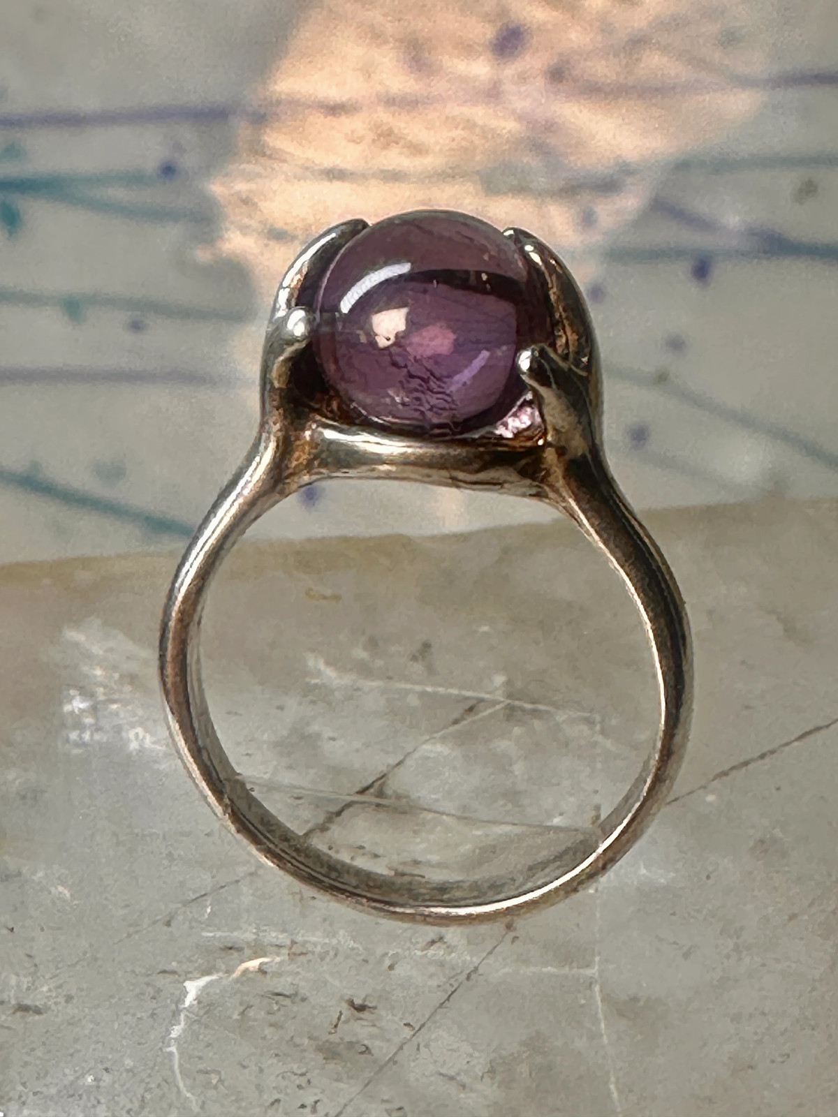 Hands ring size 6 amethyst orb ball globe band sterling silver women