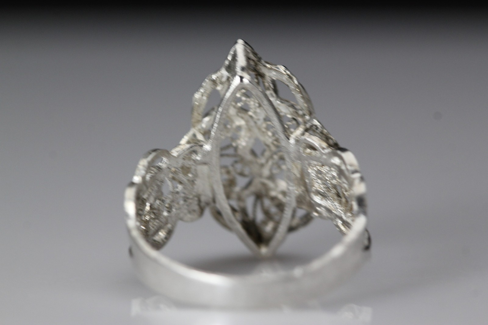 925 Sterling Silver Artisan Marquise Filigree Heart Size 8.75 Ring 3.2g(RIN9703)
