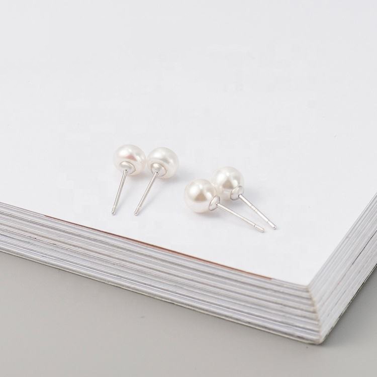 Round Shape Lab Created Shell Pearl Stud Earrings for Women in 925 Silver