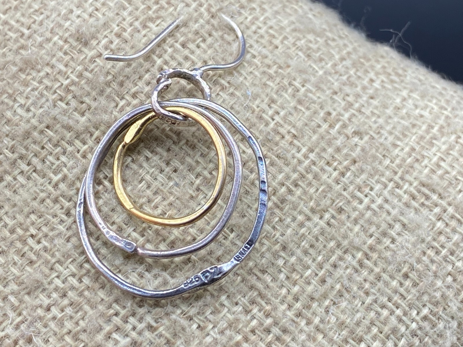 PZ, PAZ CREATIONS-Sterling Silver Gold Plated Hammered Hoop Earrings-HANDMADE