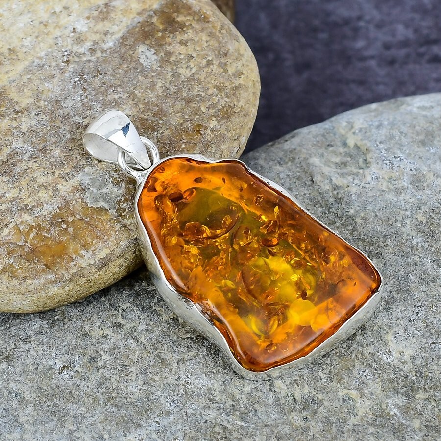 Baltic Amber Gemstone Handmade 925 Solid Sterling Silver Pendant Jewelry