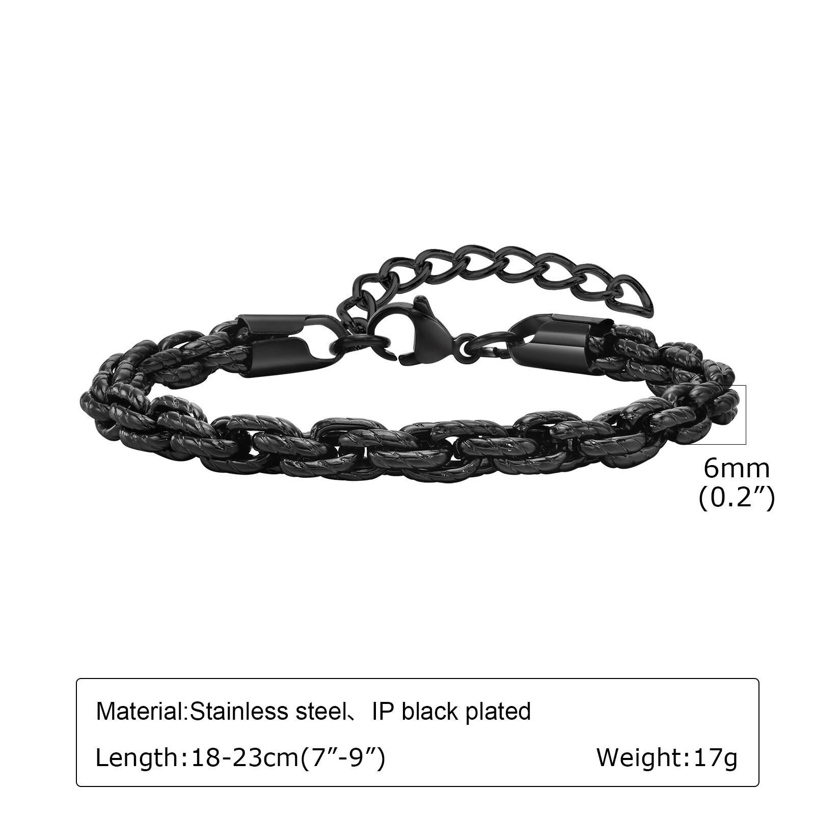 7″-9″ Silver Black Chain Bracelet Retro Men’s Stainless Steel Engagement 18-23cm