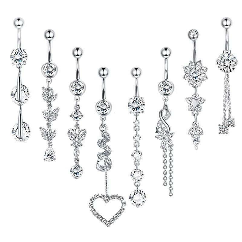 14G Dangle Belly Button Rings 3-10PCS Surgical Steel Gems Curved Navel Rings Set