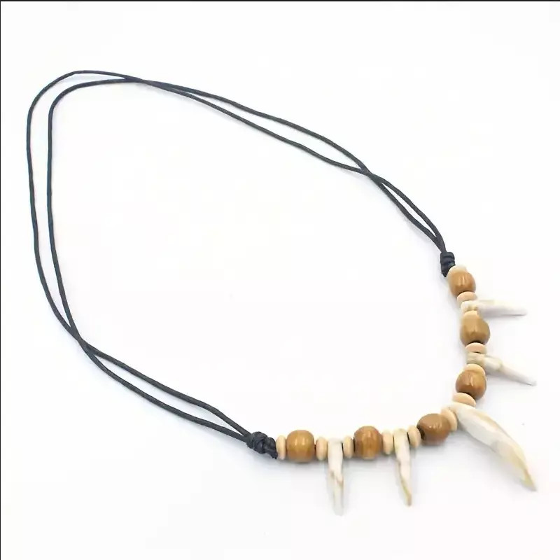 Tribal Beaded Necklace Alligator Animal Wolf Mock-Tooth Which Doctor Jewelry