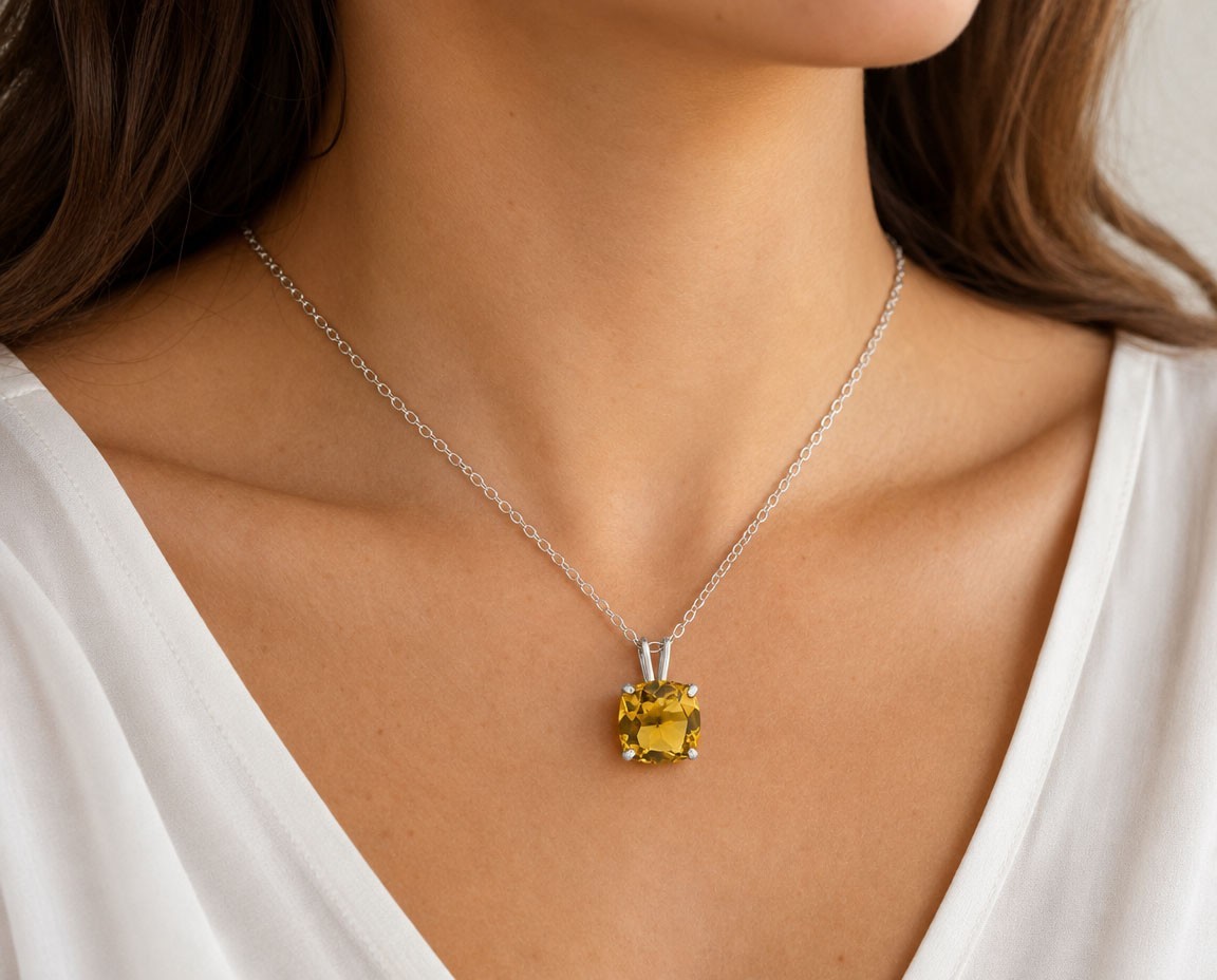 GENUINE 1.88 Cts YELLOW TOPAZ PENDANT SOLID 14k YELLOW GOLD -Free Certificate