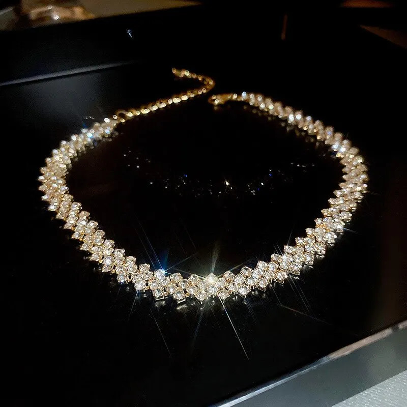 Rhinestone Collar Necklace Full Crystal Geometric 35+5cm Women Jewelry