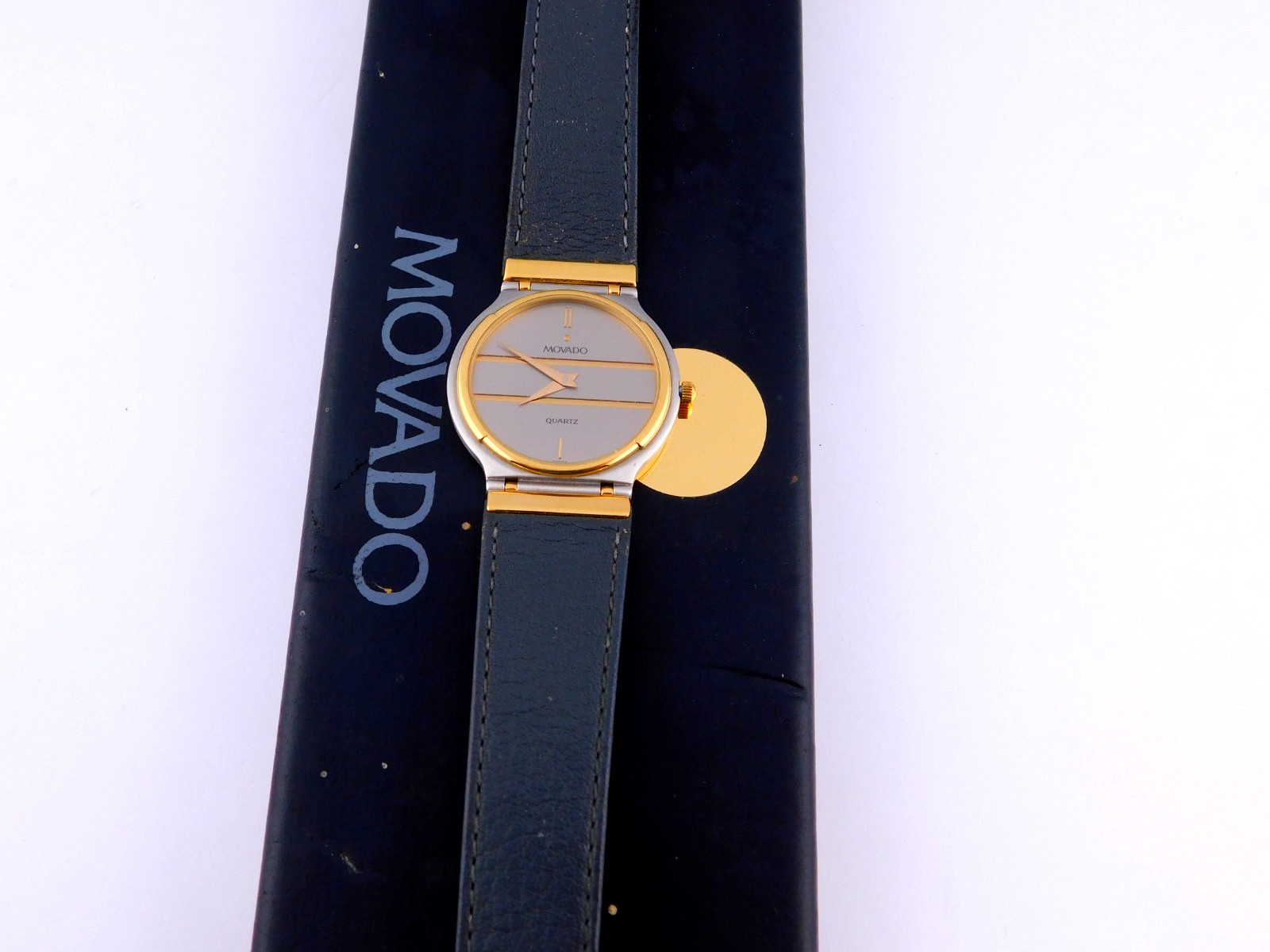 MOVADO 87-33-871 TWO-TONE 18K GP 5J SWISS QUARTZ MENS WRISTWATCH RARE W/BOX