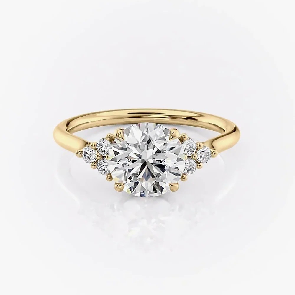 Round 1.60CT Lab Grown Diamond Women Halo Ring 14K Yellow Gold Wedding Ring