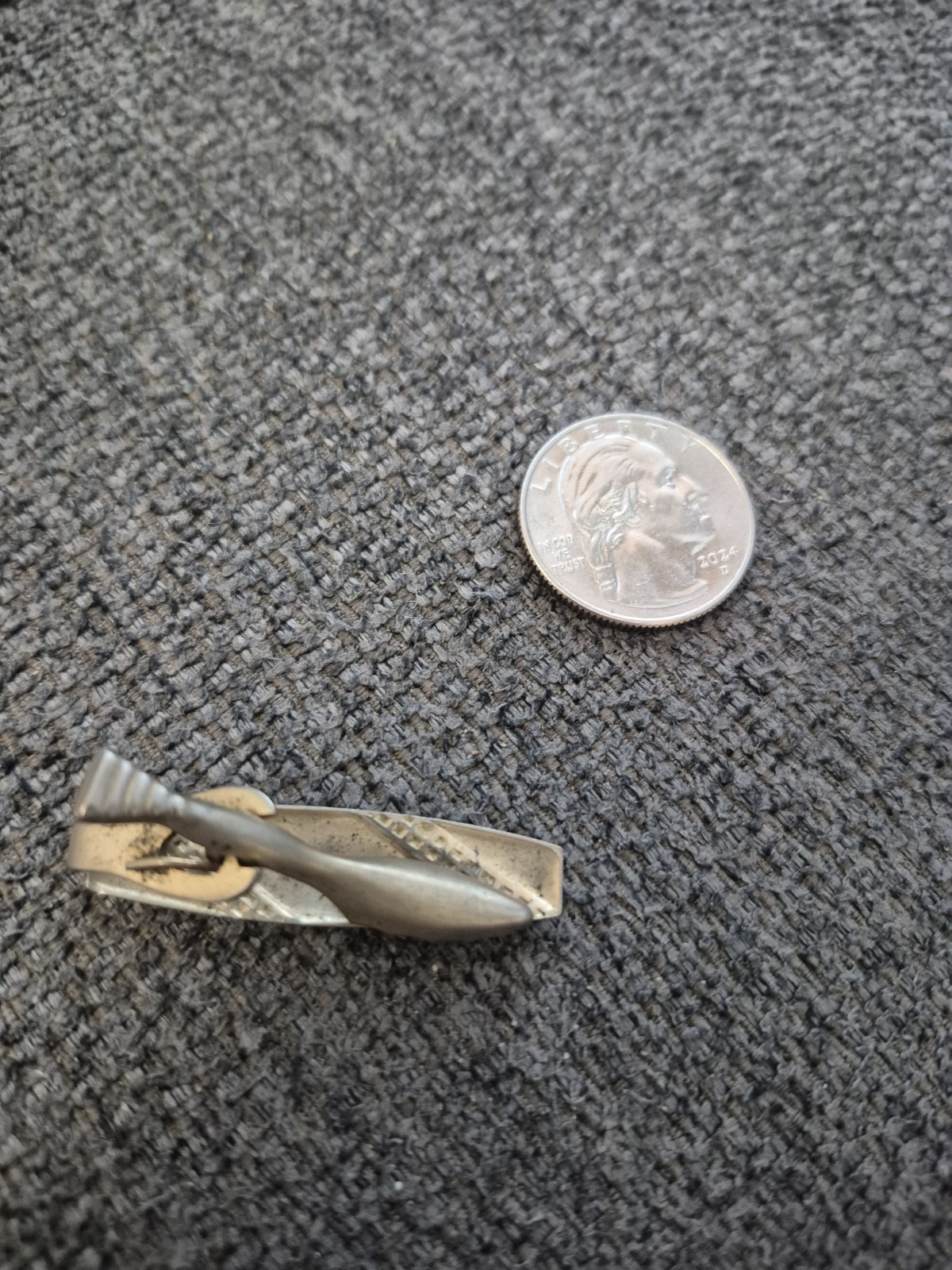 Vintage Tie Clip Silver Tone Bar Clasp Mid Century Modern Geometric Diagonal