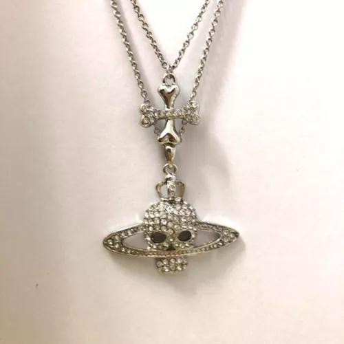 【In Box/Drawstring】Vivienne Westwood Skull Orb Stone Double Chain Necklace