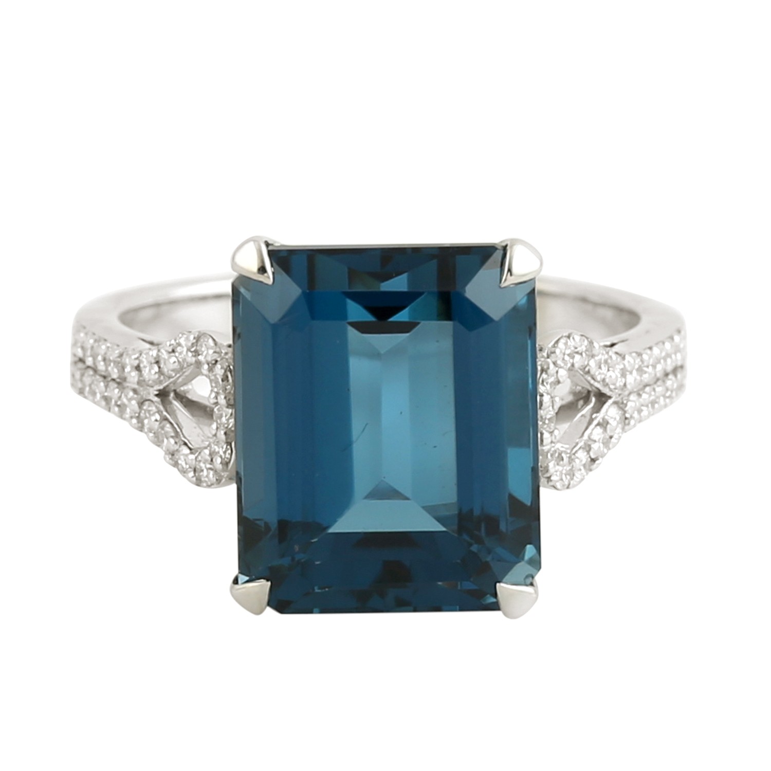 Blue Topaz Ring 14K White Gold Diamond Handmade Fine Jewelry For Women