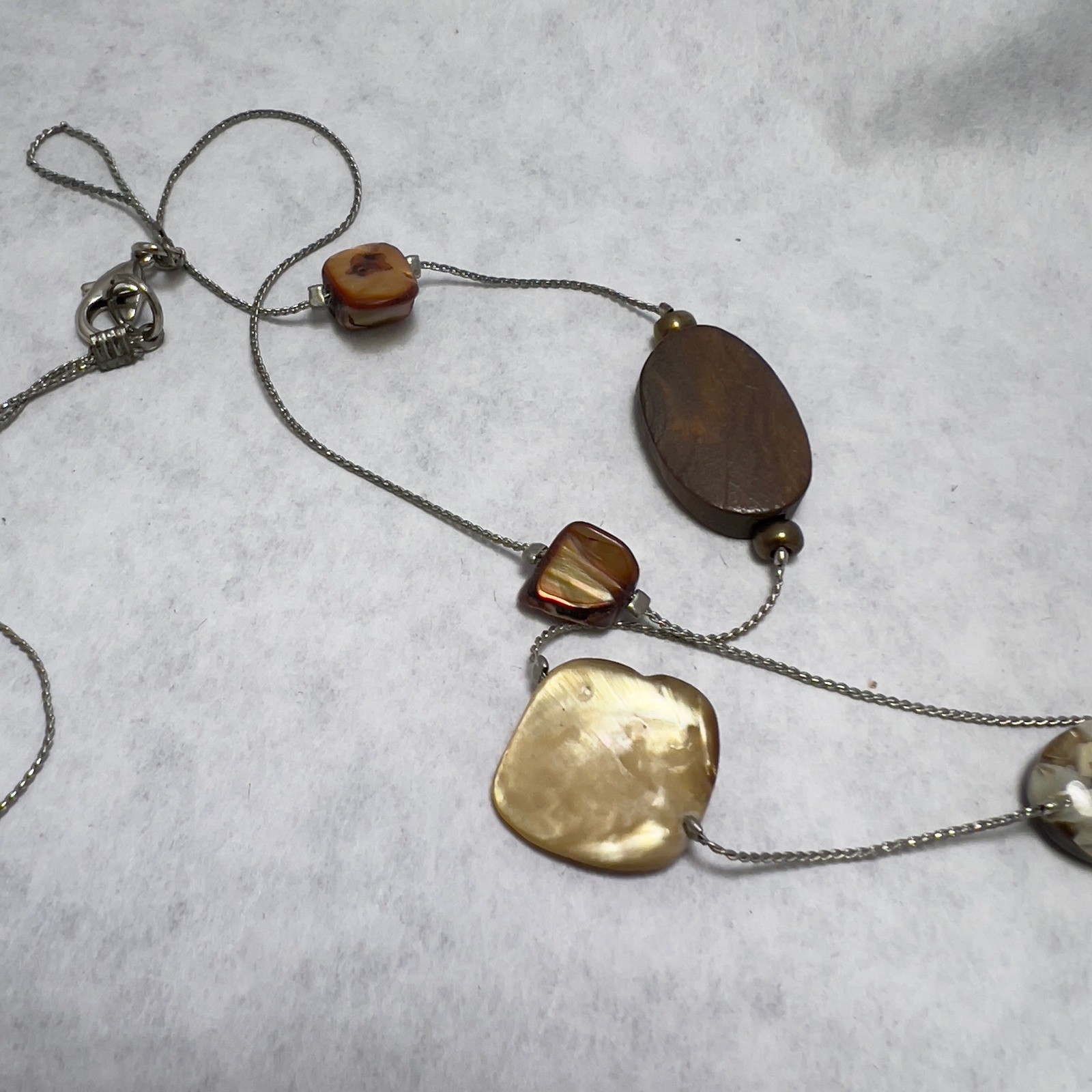 Elegant Mixed Media Beaded Necklace Silver Tone Long Layering Statement